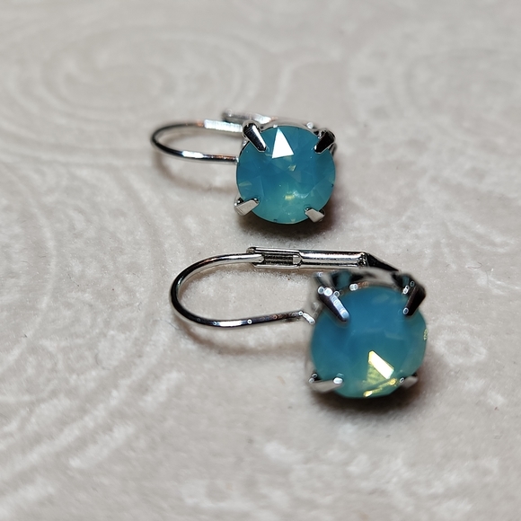 HANDMADE 8mm Swarovski crystal pacific opal color lever back earrings, NWT! - Picture 4 of 5